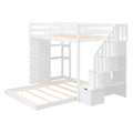 Twin Over Full Bunk Bed With 3 Layer Shelves, Drawers And Storage Stairs, White White Solid Wood Mdf