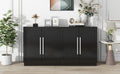 Sideboard With 4 Doors Large Storage Space Buffet Cabinet With Adjustable Shelves And Silver Handles For Kitchen, Dining Room, Living Room Black Black Solid Wood Mdf