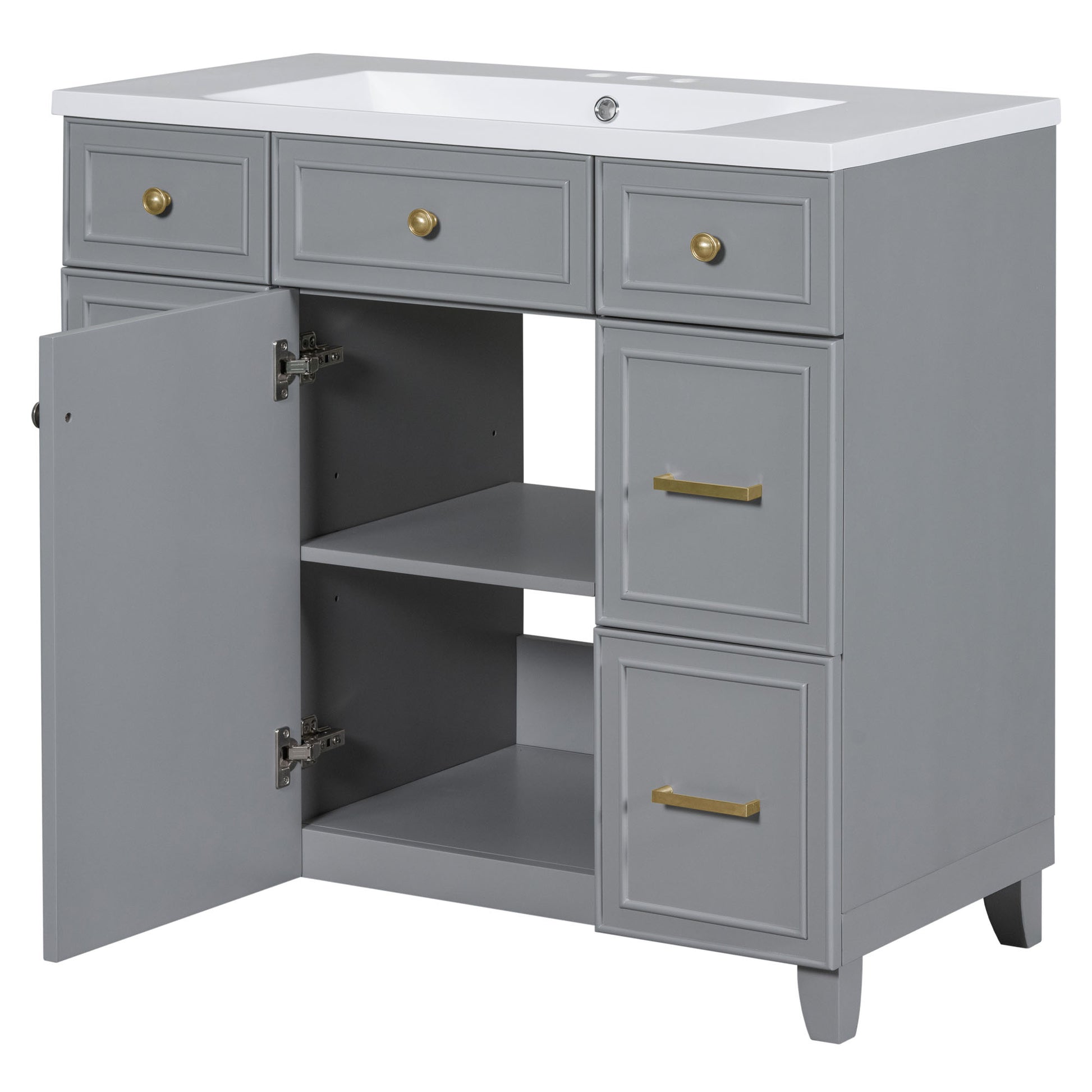 36" Bathroom Vanity Cabinet With Sink Top Combo Set, Grey, Single Sink, Shaker Cabinet With Soft Closing Door And Drawer Gray Solid Wood Mdf Resin