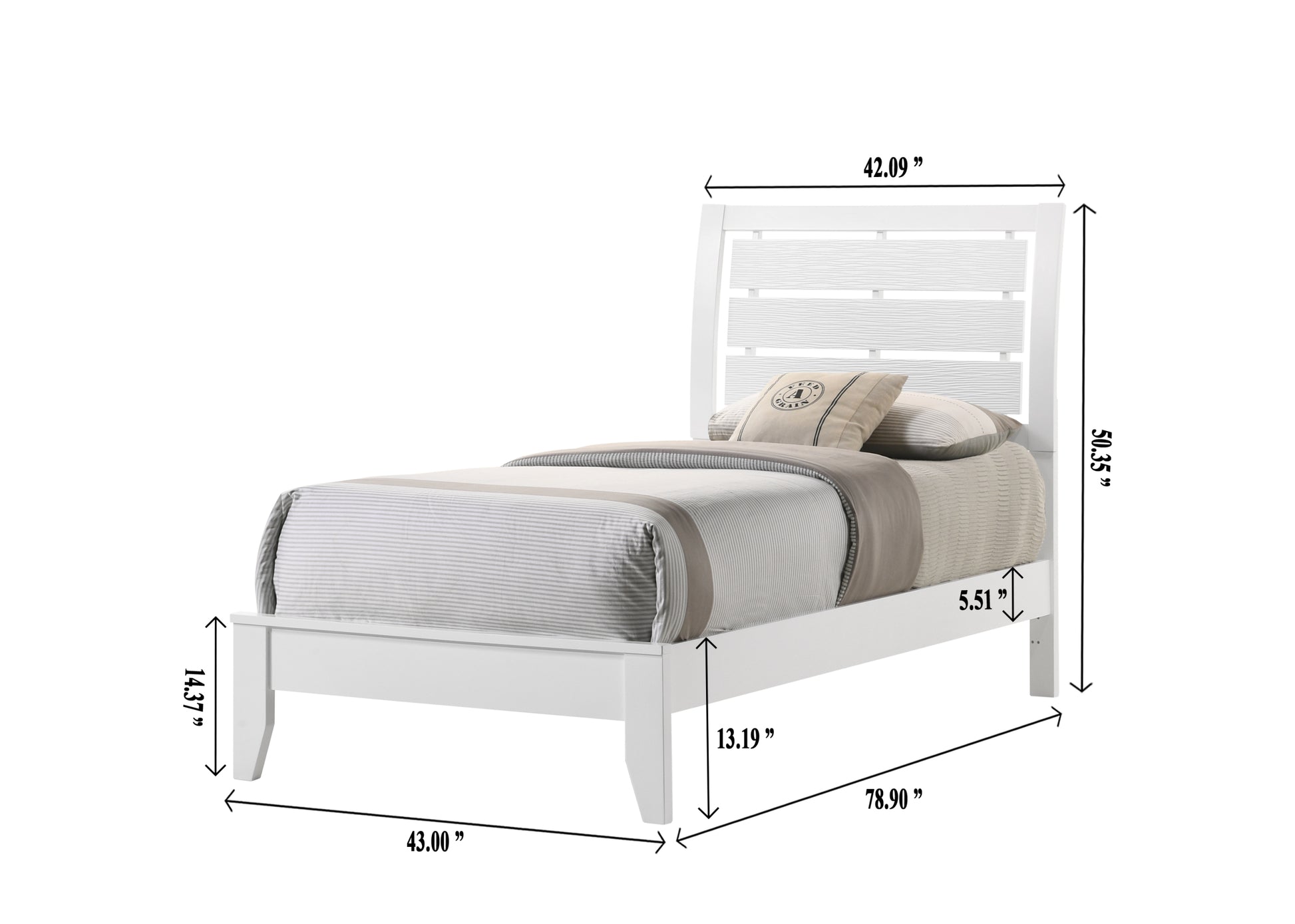 1Pc Twin Size White Finish Panel Bed Geometric Design Frame Softly Curved Headboard Wooden Youth Bedroom Furniture Twin White Bed Frame Wood