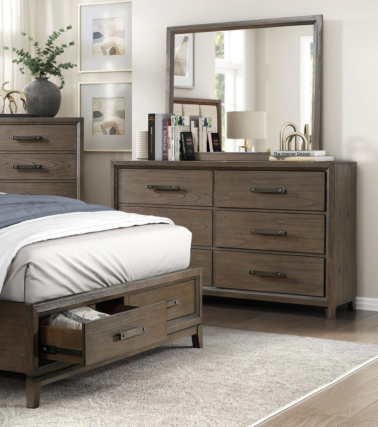 Dark Walnut Finish Dresser Of 6 Drawers Classic Design Bedroom Furniture 1Pc Walnut Bedroom Wood