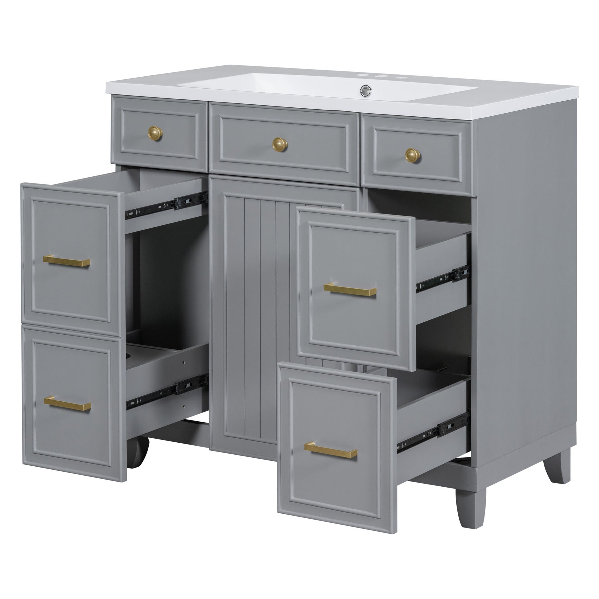 36" Bathroom Vanity Cabinet With Sink Top Combo Set, Grey, Single Sink, Shaker Cabinet With Soft Closing Door And Drawer Gray Solid Wood Mdf Resin