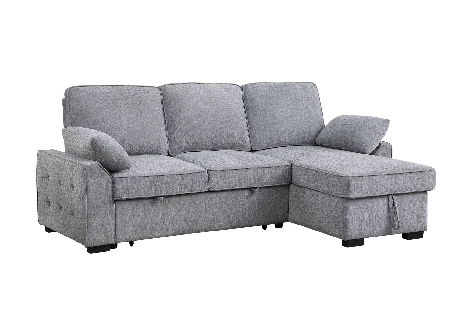Mackenzie 91"W Light Gray Chenille Fabric Sleeper Sectional With Right Facing Storage Chaise, Drop Down Table, Cup Holders And Charging Ports Light Gray Chenille 3 Seat