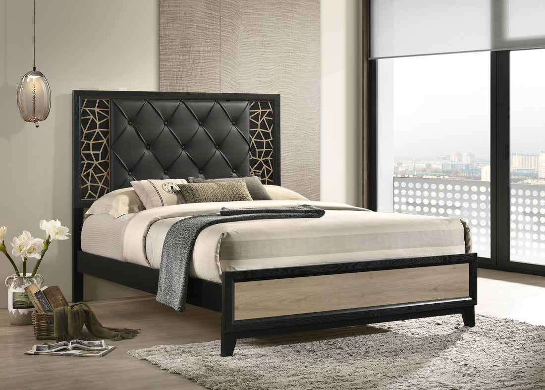 Selena Modern & Contemporary King Bed Made With Wood In Black And Natural Box Spring Not Required King Black Natural Wood Bedroom Contemporary,Modern Upholstered Wood