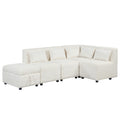 Free Combined Sectional Sofa 5 Seater Modular Couches With Storage Ottoman, 5 Pillows For Living Room, Bedroom, Office, Cream Cream Foam Chenille