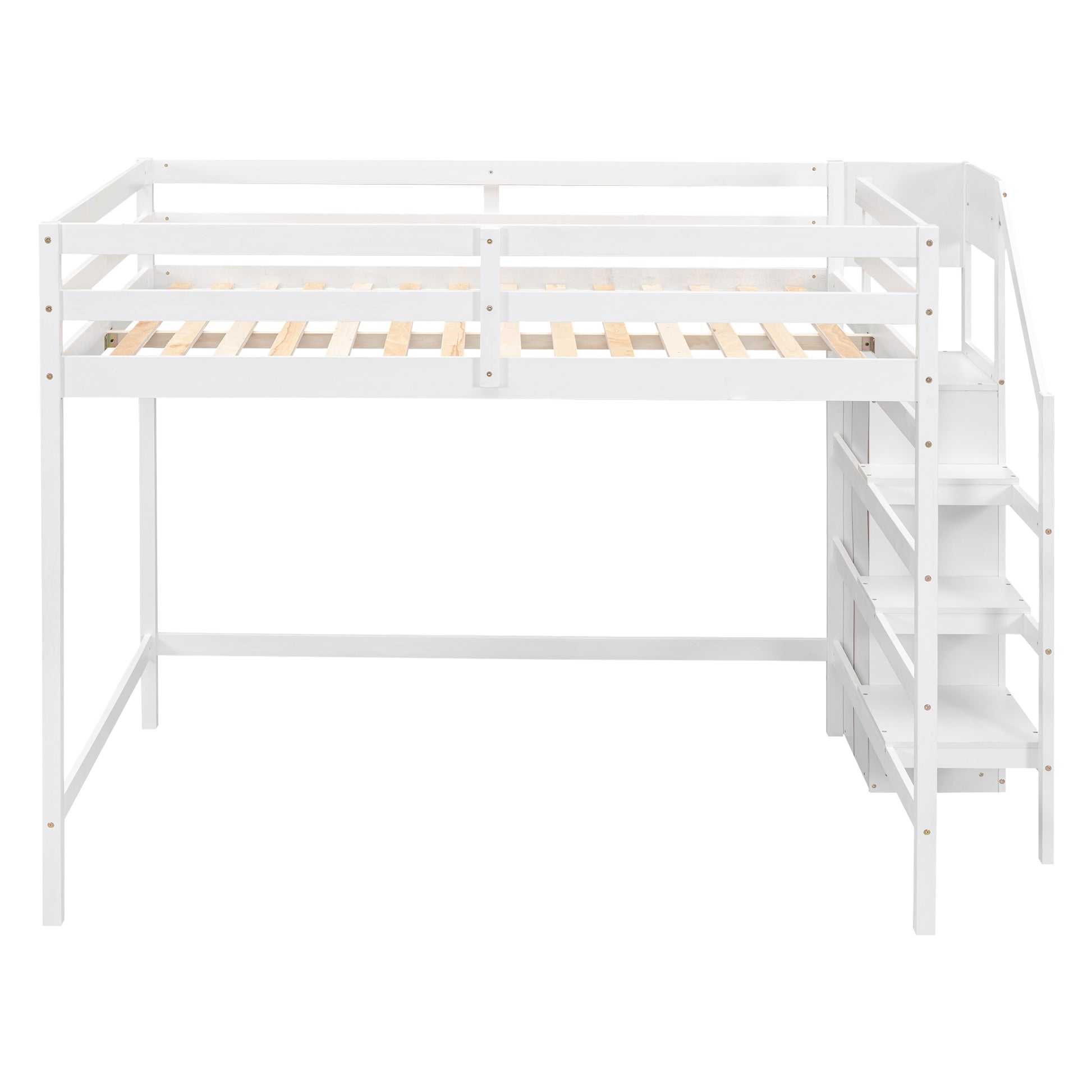 Full Size Loft Bed With Built In Storage Wardrobe And Staircase, White Old Sku:Sm000527Aak Box Spring Not Required Full White Wood Bedroom Pine