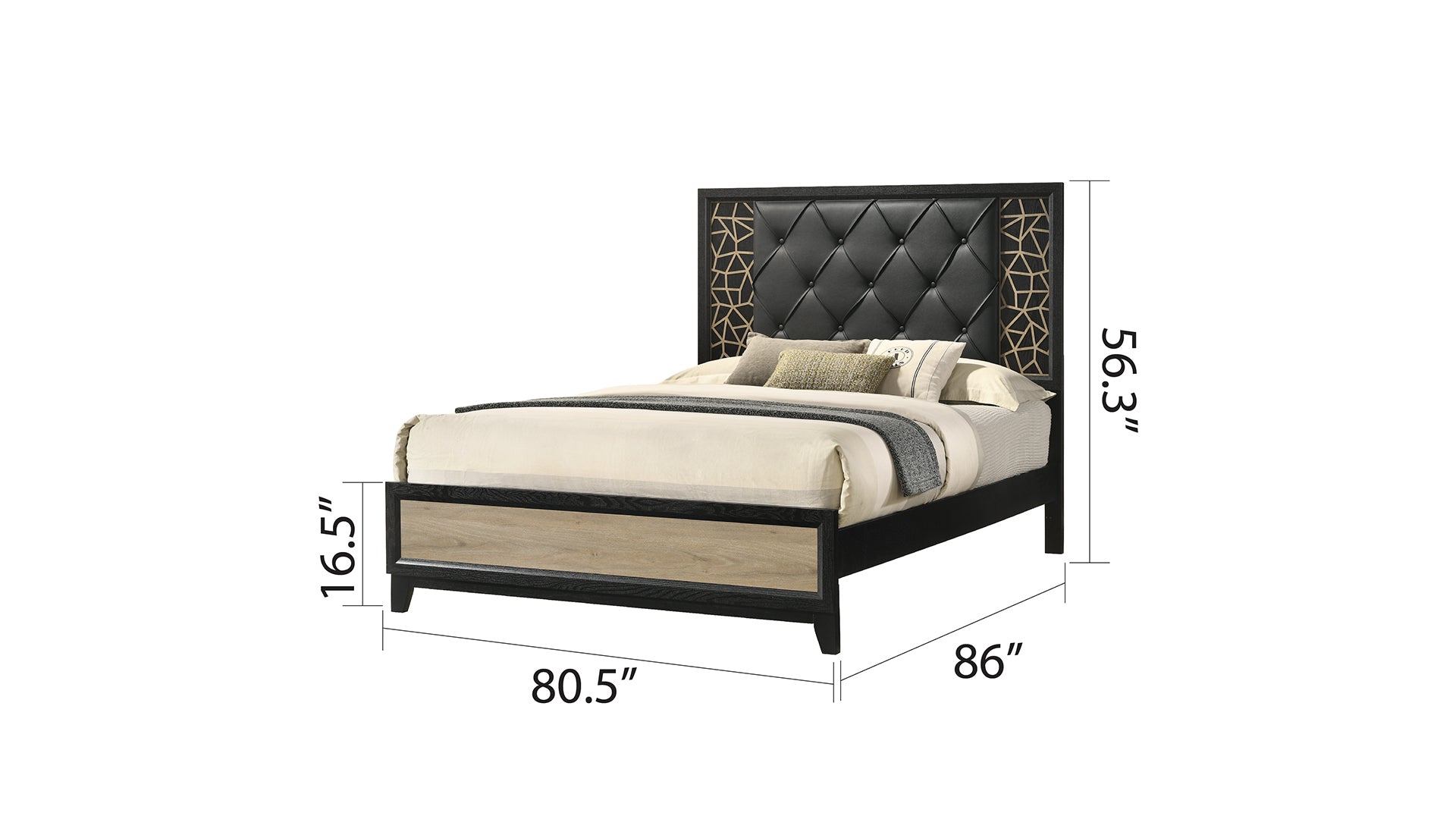 Selena Modern & Contemporary King Bed Made With Wood In Black And Natural Box Spring Not Required King Black Natural Wood Bedroom Contemporary,Modern Upholstered Wood