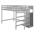 Full Size Loft Bed With Built In Storage Wardrobe And Staircase, Gray Box Spring Not Required Full Gray Wood Bedroom Pine