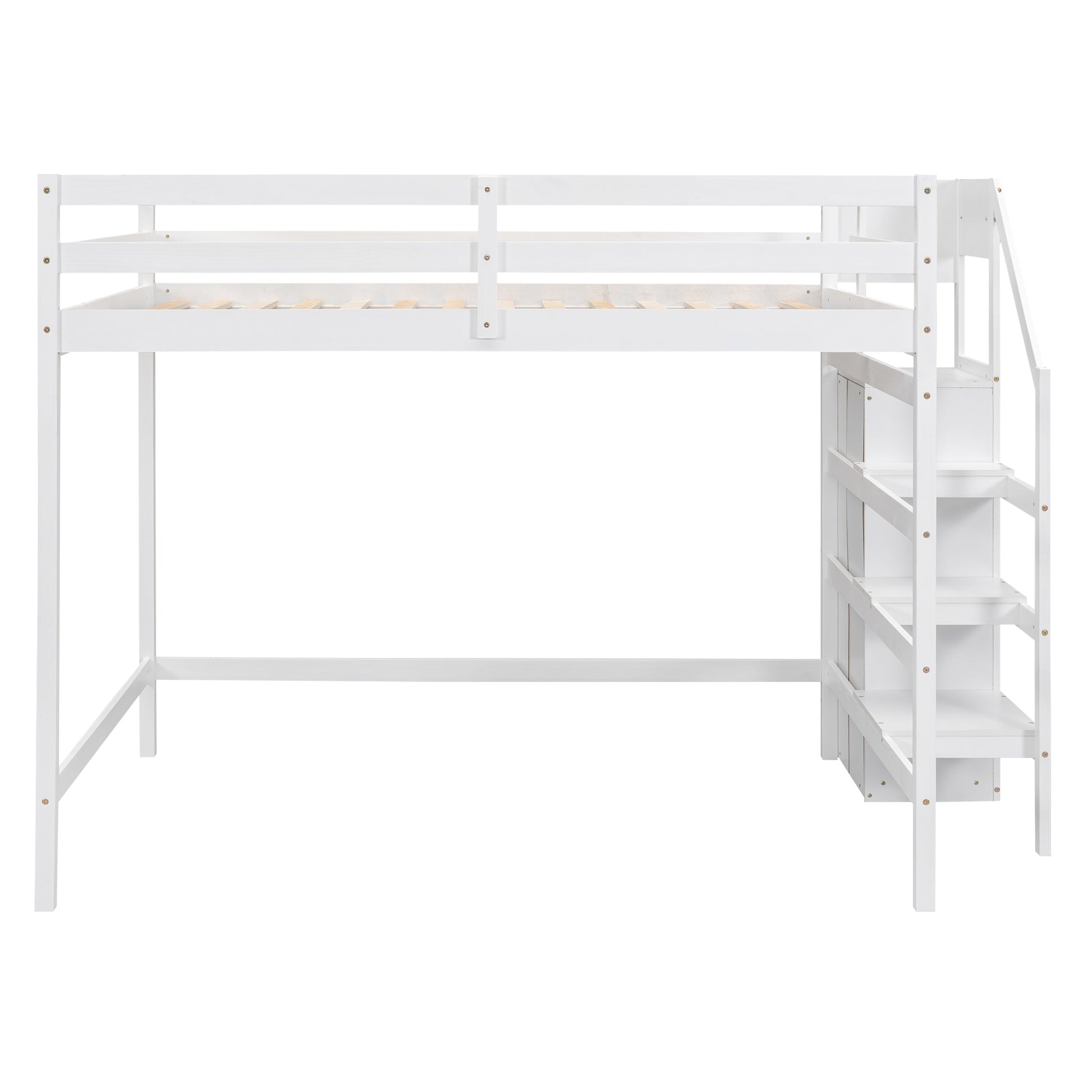 Full Size Loft Bed With Built In Storage Wardrobe And Staircase, White Old Sku:Sm000527Aak Box Spring Not Required Full White Wood Bedroom Pine