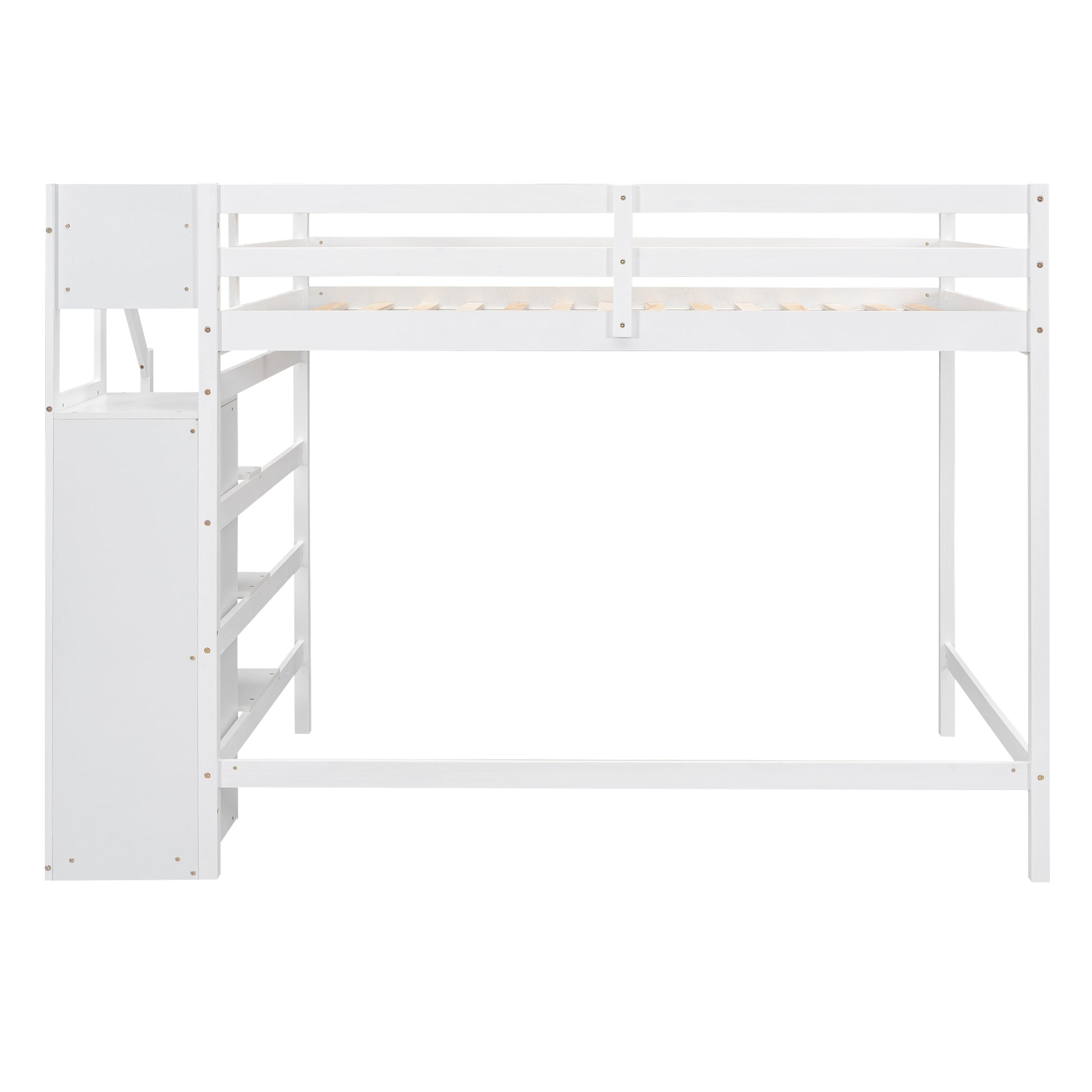 Full Size Loft Bed With Built In Storage Wardrobe And Staircase, White Old Sku:Sm000527Aak Box Spring Not Required Full White Wood Bedroom Pine
