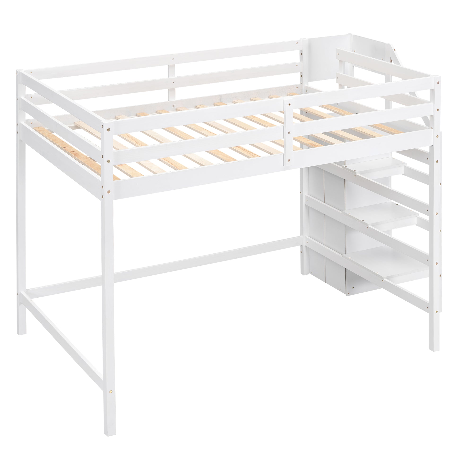 Full Size Loft Bed With Built In Storage Wardrobe And Staircase, White Old Sku:Sm000527Aak Box Spring Not Required Full White Wood Bedroom Pine