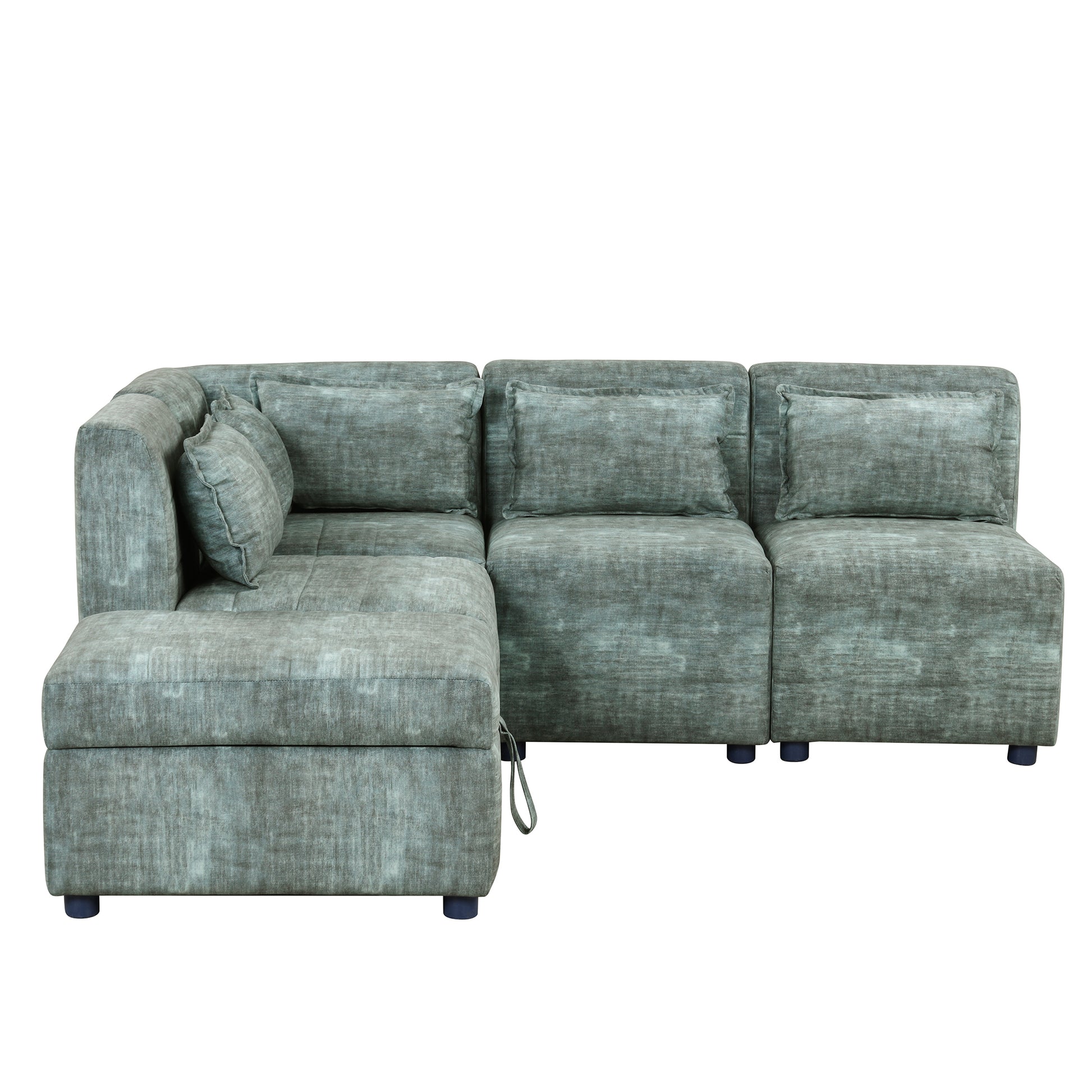 Free Combined Sectional Sofa 5 Seater Modular Couches With Storage Ottoman, 5 Pillows For Living Room, Bedroom, Office, Blue Green Blue Green Foam Chenille