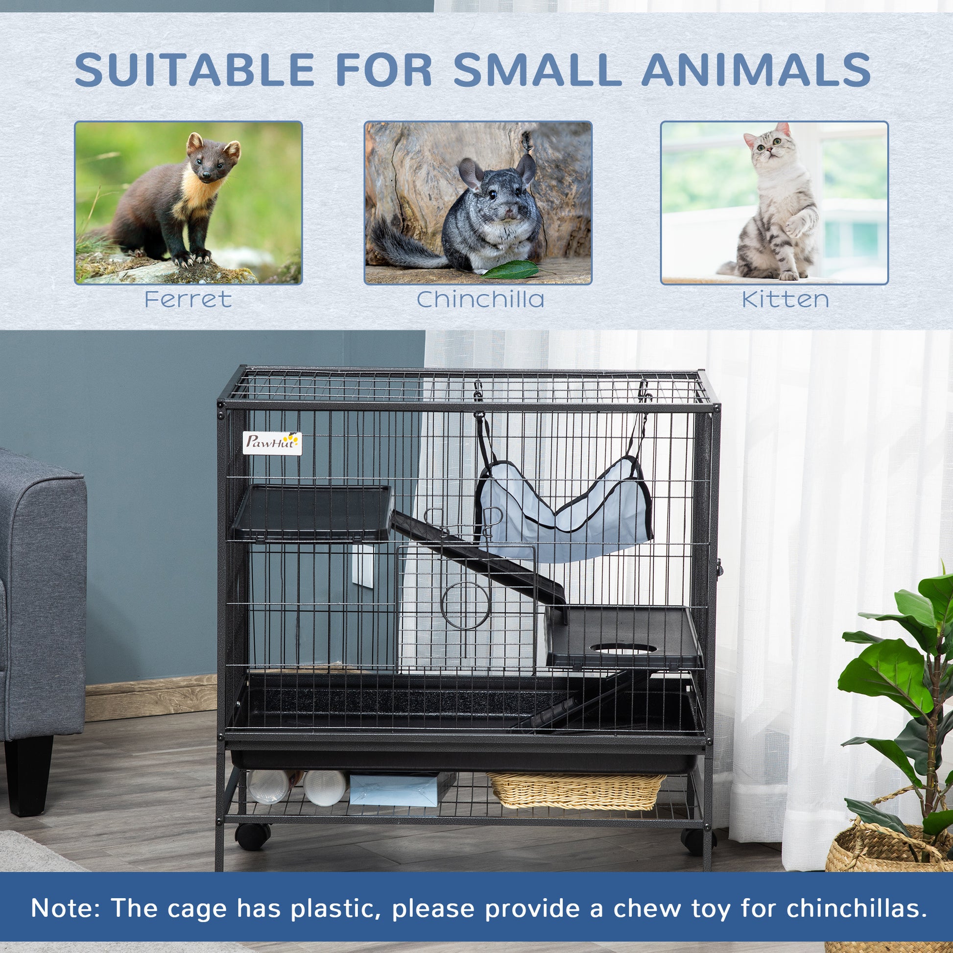 3 Tier Small Animal Cage, Ferret Cage Large Chinchilla Cage Black Metal