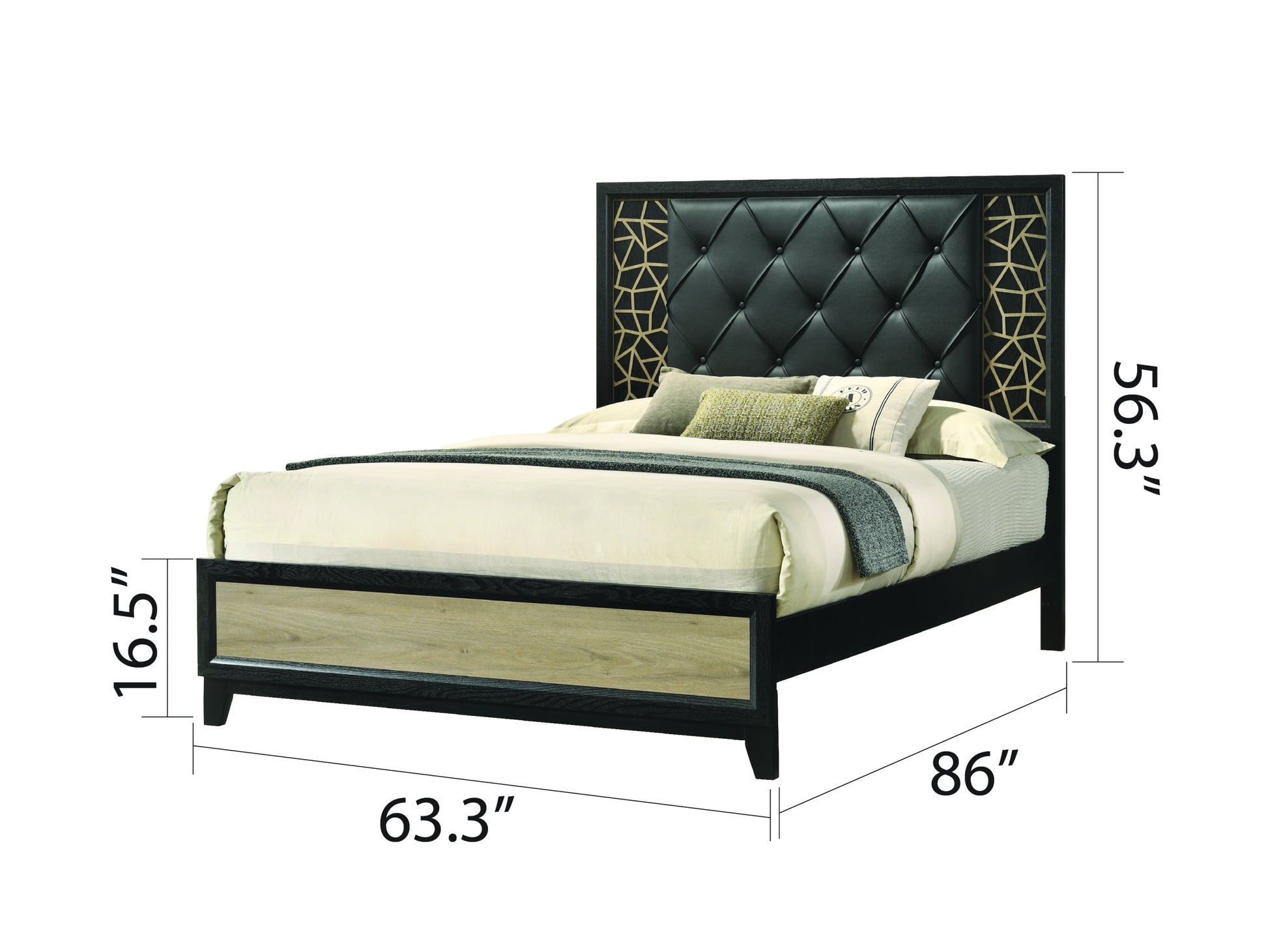 Selena Modern & Contemporary Queen Bed Made With Wood In Black And Natural Box Spring Not Required Queen Black Natural Wood Bedroom Contemporary,Modern Upholstered Wood
