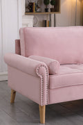 Living Room Sofa,3 Seater Sofawith Copper Nail On Arms ,Three Pillow,Pink Pink Velvet