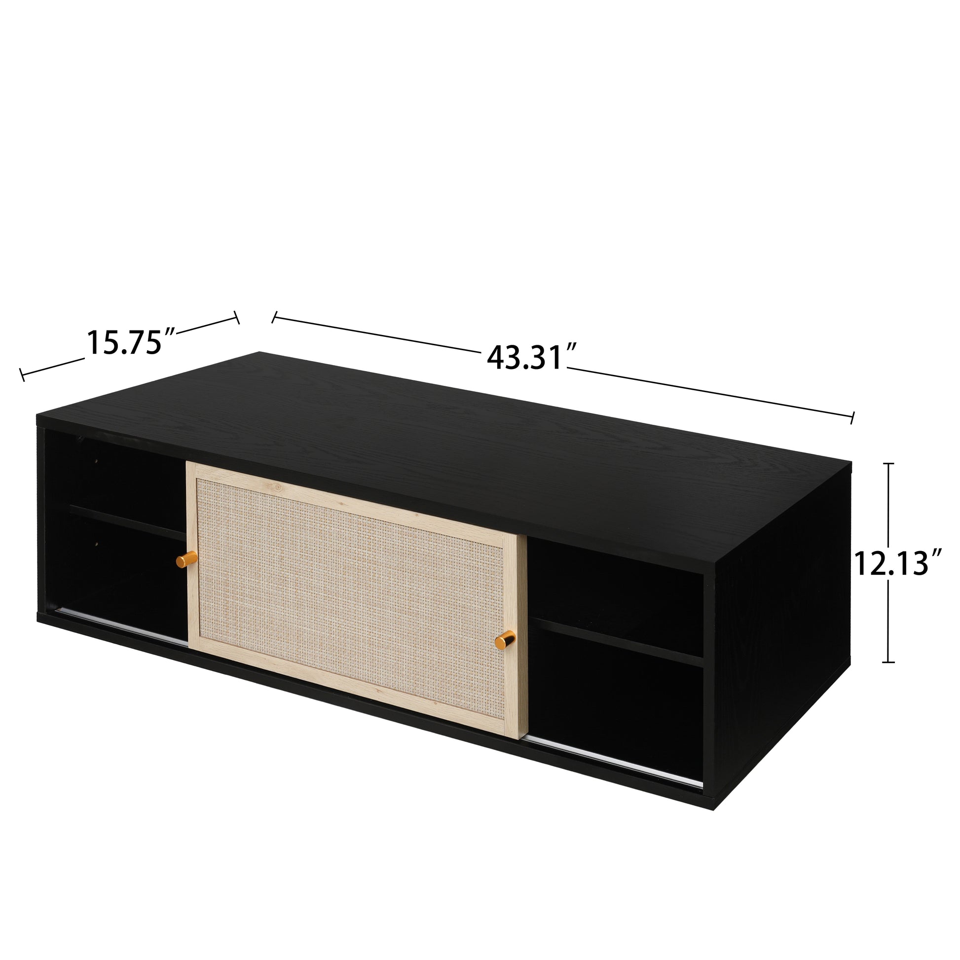 Wall Hanging Decorative Cabinet, Rattan Tv Stand, Suitable For Living Room, Study, Bedroom Black Particle Board