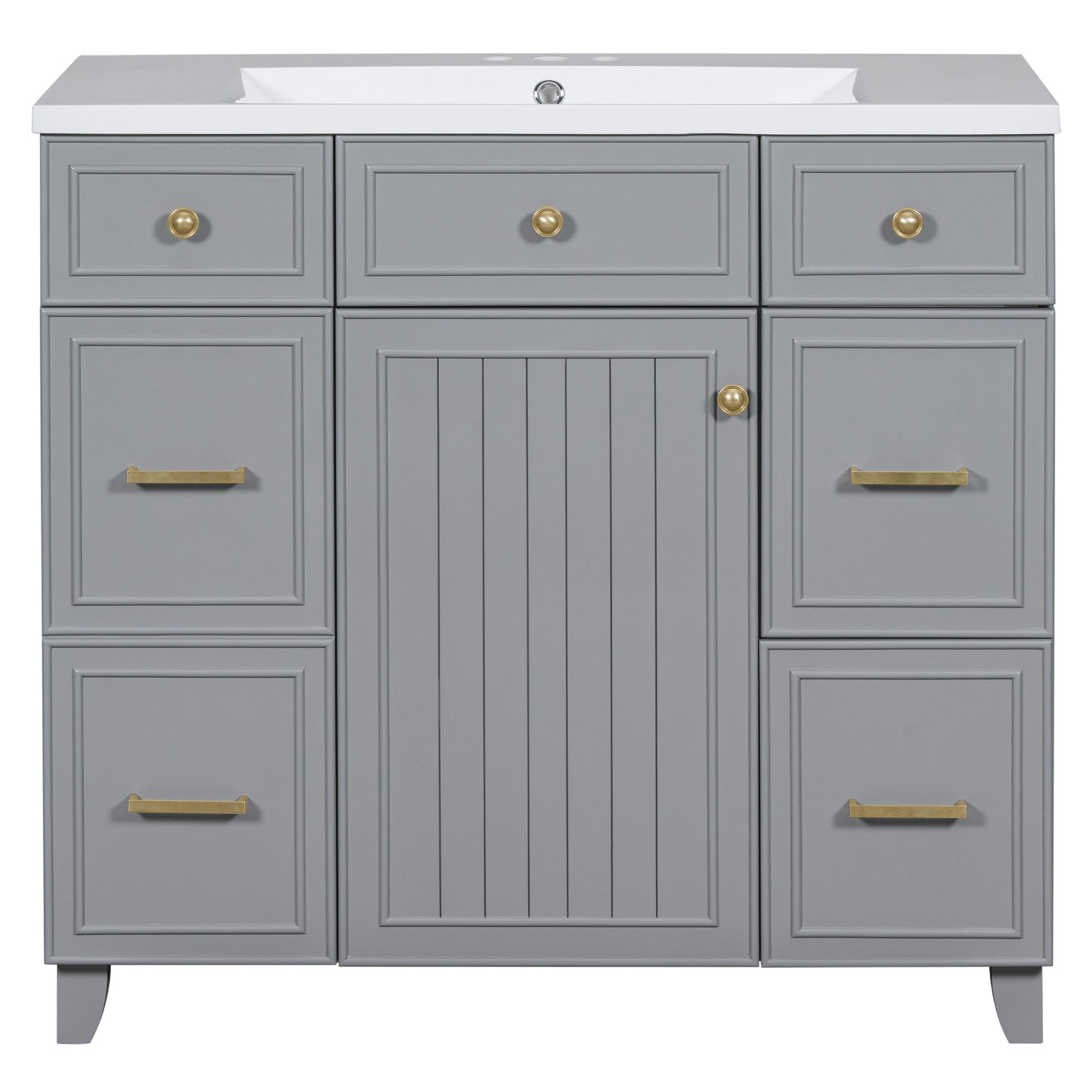 36" Bathroom Vanity Cabinet With Sink Top Combo Set, Grey, Single Sink, Shaker Cabinet With Soft Closing Door And Drawer Gray Solid Wood Mdf Resin