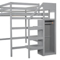 Full Size Loft Bed With Built In Storage Wardrobe And Staircase, Gray Box Spring Not Required Full Gray Wood Bedroom Pine