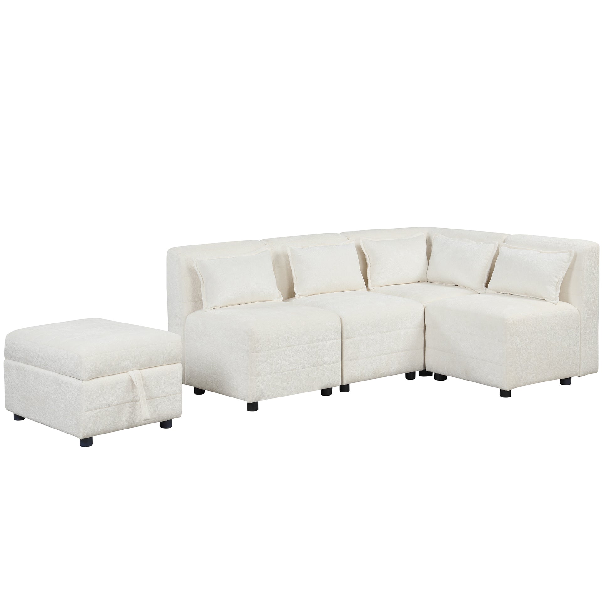 Free Combined Sectional Sofa 5 Seater Modular Couches With Storage Ottoman, 5 Pillows For Living Room, Bedroom, Office, Cream Cream Foam Chenille