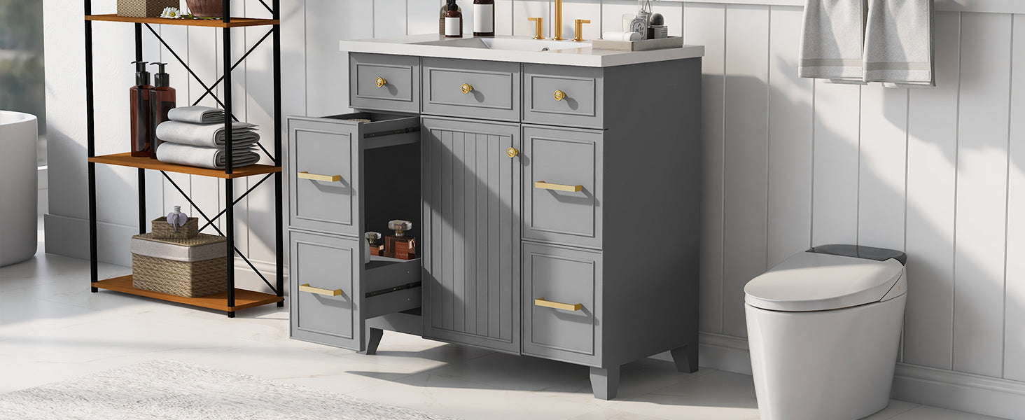 36" Bathroom Vanity Cabinet With Sink Top Combo Set, Grey, Single Sink, Shaker Cabinet With Soft Closing Door And Drawer Gray Solid Wood Mdf Resin