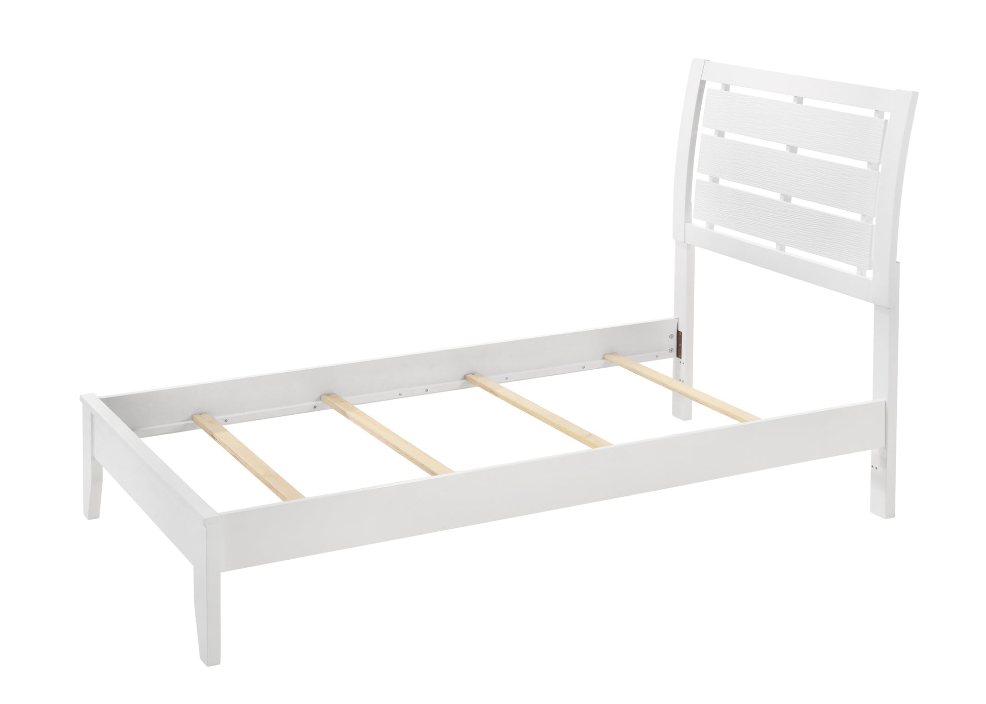 1Pc Twin Size White Finish Panel Bed Geometric Design Frame Softly Curved Headboard Wooden Youth Bedroom Furniture Twin White Bed Frame Wood