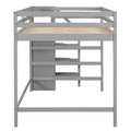 Full Size Loft Bed With Built In Storage Wardrobe And Staircase, Gray Box Spring Not Required Full Gray Wood Bedroom Pine