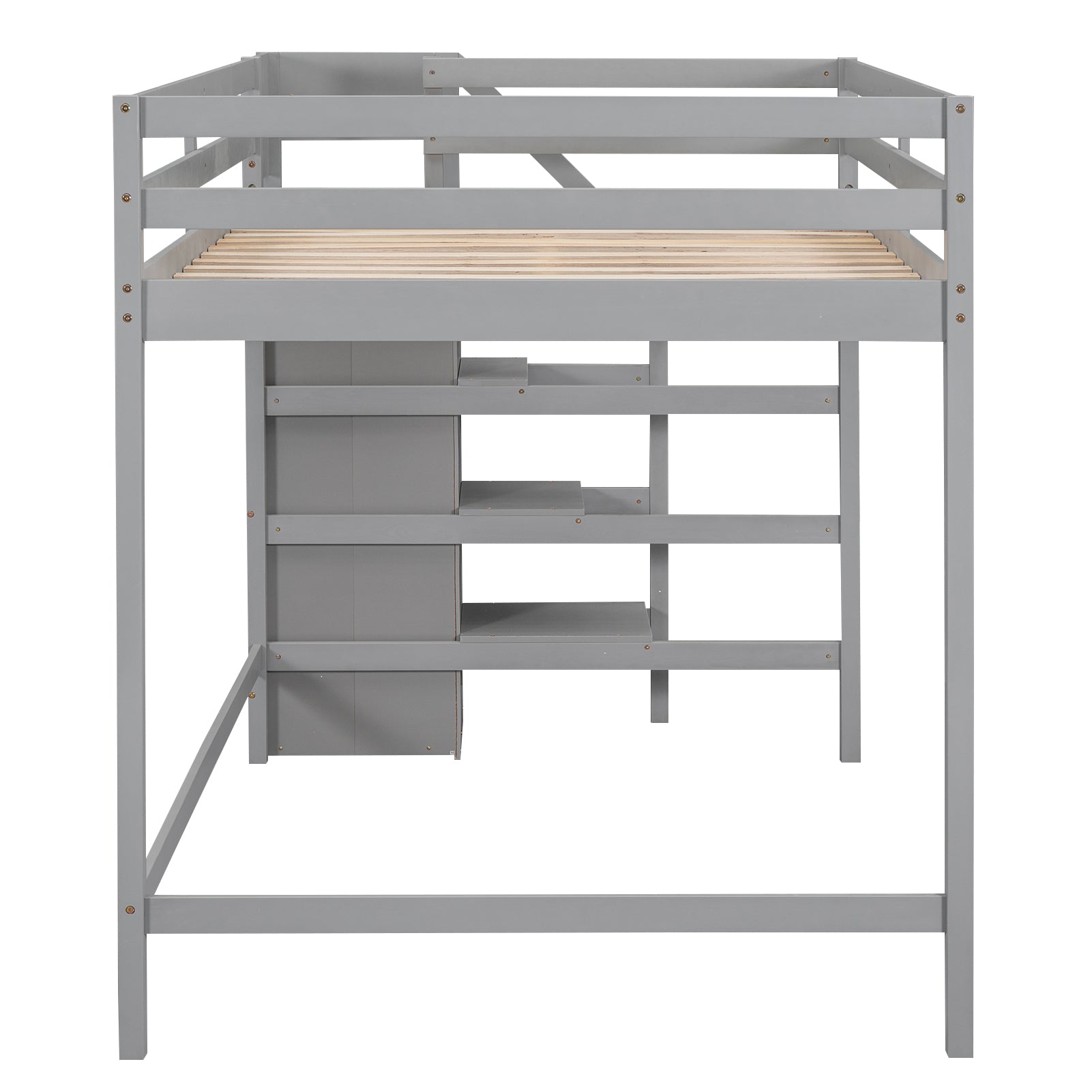 Full Size Loft Bed With Built In Storage Wardrobe And Staircase, Gray Old Sku:Sm000527Aae Box Spring Not Required Full Gray Wood Bedroom Pine