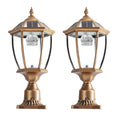 Retro Gold Solar Column Headlights With Dimmable Led 2 Pack Bronze Glass Aluminum
