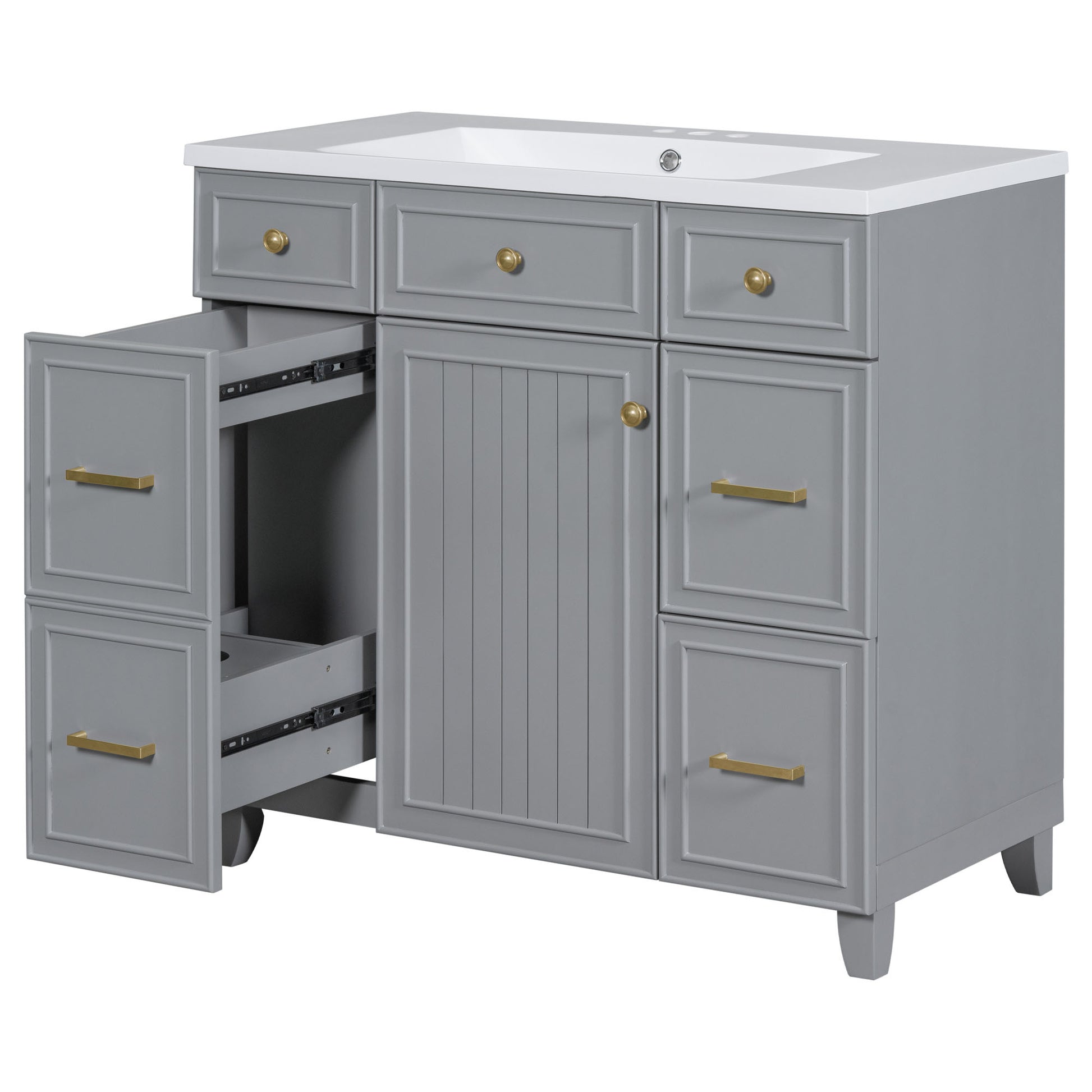 36" Bathroom Vanity Cabinet With Sink Top Combo Set, Grey, Single Sink, Shaker Cabinet With Soft Closing Door And Drawer Gray Solid Wood Mdf Resin