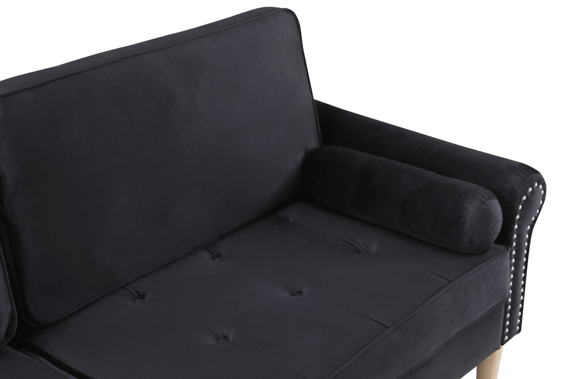 Living Room Sofa,3 Seater Sofawith Copper Nail On Arms ,Three Pillow,Black Black Velvet