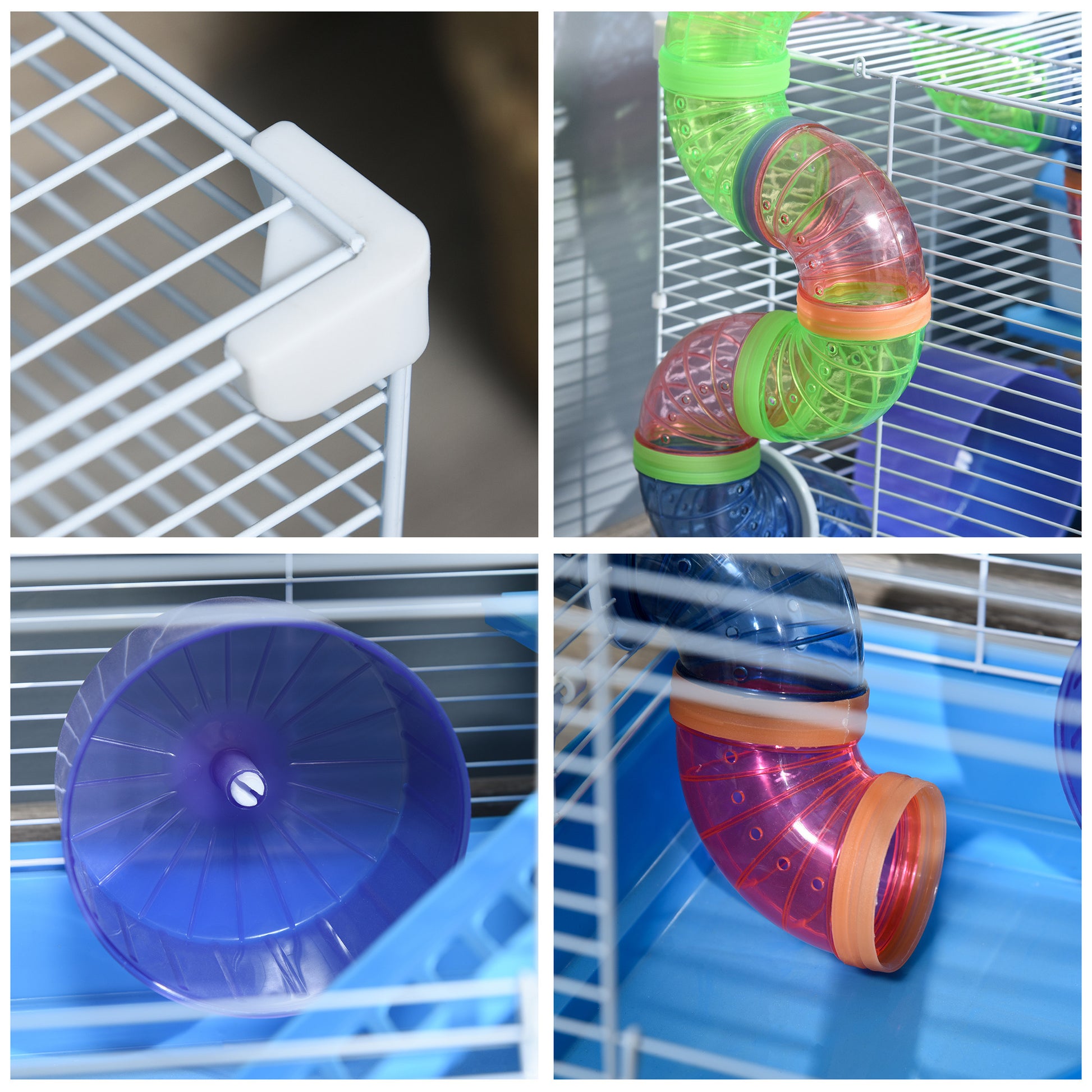 18" 2 Tier Hamster Cage With Wheel And Water Bottle, Blue Blue Metal