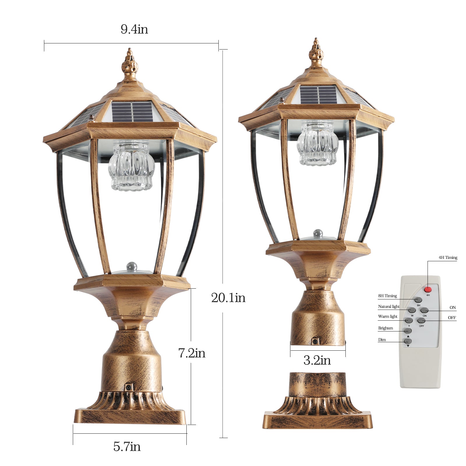 Retro Gold Solar Column Headlights With Dimmable Led 1 Pack Bronze Glass Aluminium