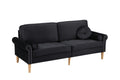 Living Room Sofa,3 Seater Sofawith Copper Nail On Arms ,Three Pillow,Black Black Velvet