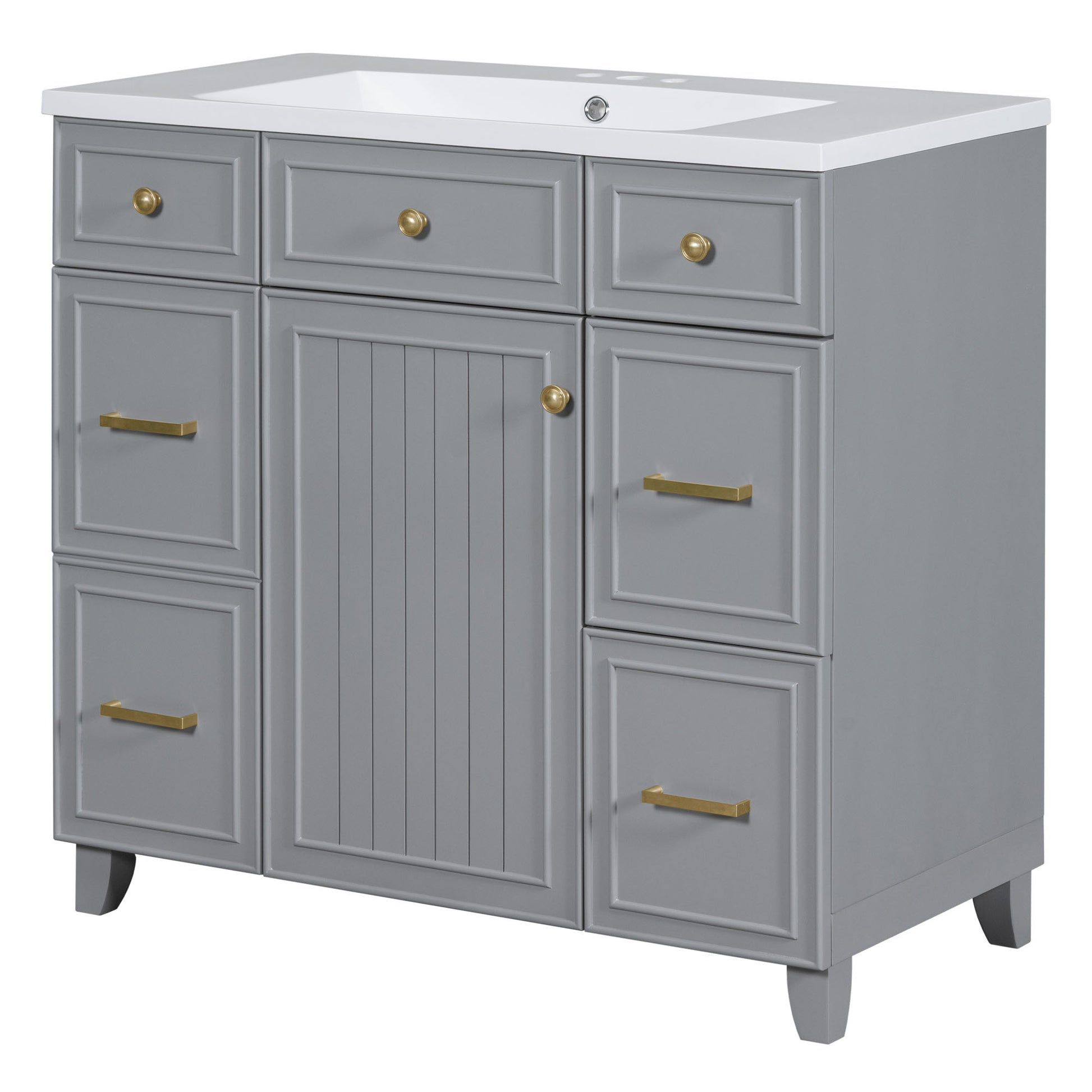 36" Bathroom Vanity Cabinet With Sink Top Combo Set, Grey, Single Sink, Shaker Cabinet With Soft Closing Door And Drawer Gray Solid Wood Mdf Resin