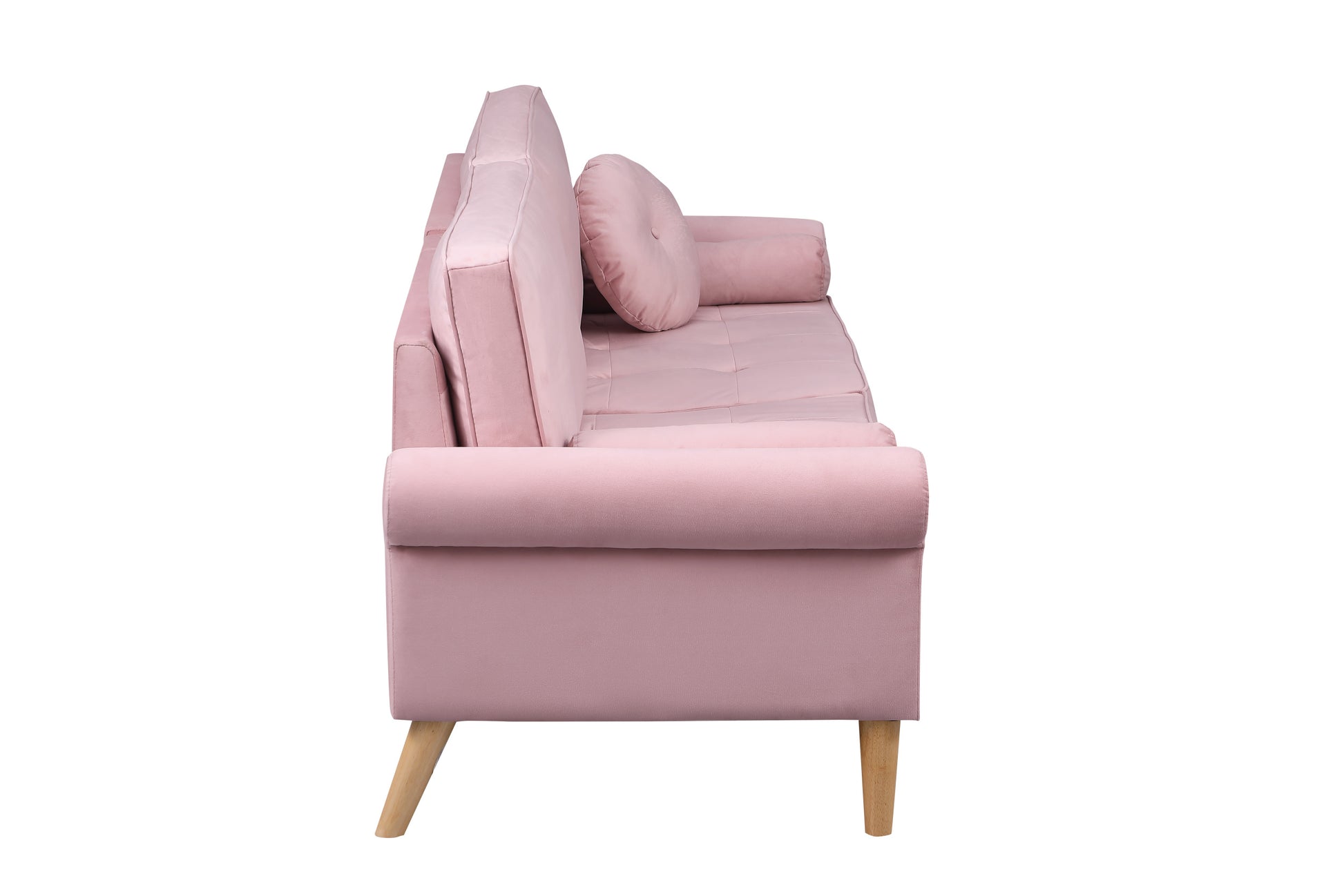 Living Room Sofa,3 Seater Sofawith Copper Nail On Arms ,Three Pillow,Pink Pink Velvet