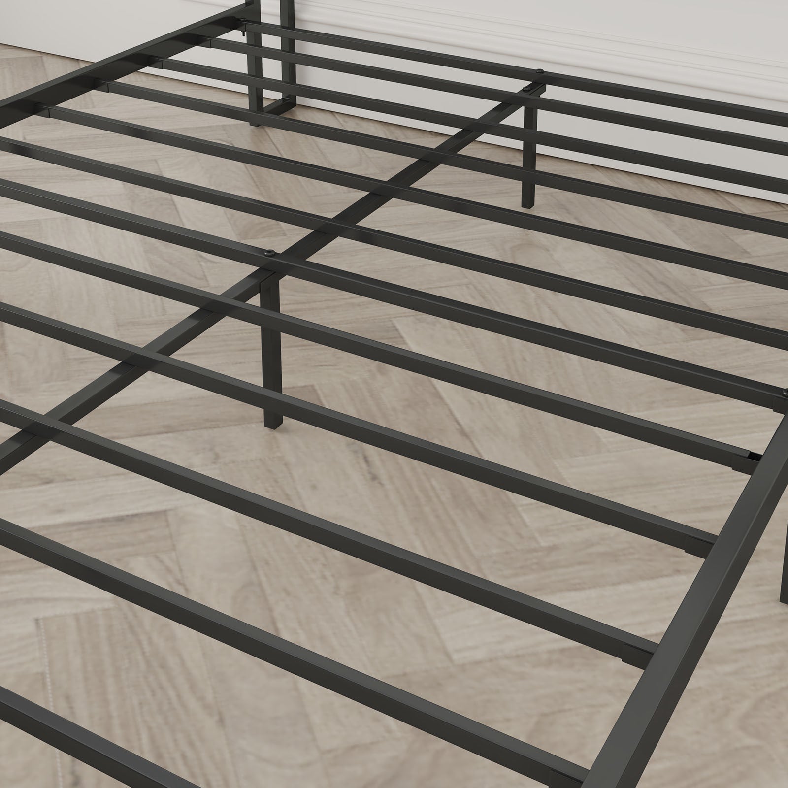 Queen Size Bed Frame With Charging Station, Upholstered Headboard, Metal Platform, Grey Box Spring Not Required Queen Dark Gray Metal Bedroom Bed Frame Upholstered Linen Metal
