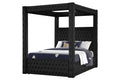 Monica Luxurious Four Poster King Bed Made With Wood In Black King Box Spring Not Required Black Wood Bedroom Modern Canopy Upholstered Velvet Wood