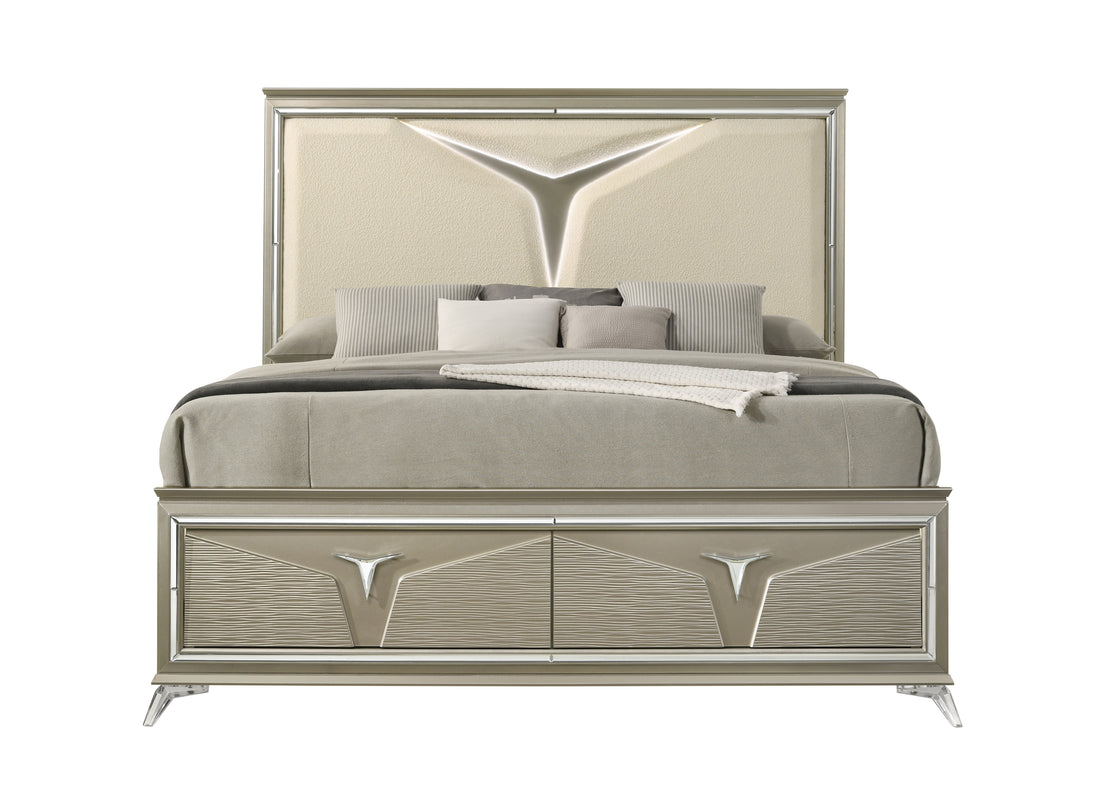 Samantha Modern Style Queen Bed Made With Wood & Led Headboard Box Spring Not Required Queen Silver Wood Bedroom Contemporary,Modern Upholstered Wood