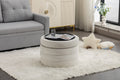 007 Velvet Fabric Storage Round Ottoman Footstool With Wooden Shelving,Ivory White Wood Primary Living Space White Solid Eucalyptus Wood With Storage Ivory Velvet Velvet Backless Soft Modern Flip Top Round Armless Foam Velvet