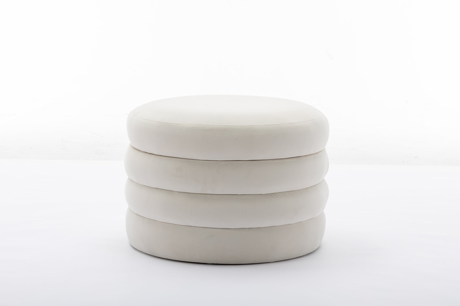 007 Velvet Fabric Storage Round Ottoman Footstool With Wooden Shelving,Ivory White Wood Primary Living Space White Solid Eucalyptus Wood With Storage Ivory Velvet Velvet Backless Soft Modern Flip Top Round Armless Foam Velvet