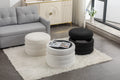 007 Velvet Fabric Storage Round Ottoman Footstool With Wooden Shelving,Ivory White Wood Primary Living Space White Solid Eucalyptus Wood With Storage Ivory Velvet Velvet Backless Soft Modern Flip Top Round Armless Foam Velvet