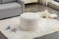 007 Velvet Fabric Storage Round Ottoman Footstool With Wooden Shelving,Ivory White Wood Primary Living Space White Solid Eucalyptus Wood With Storage Ivory Velvet Velvet Backless Soft Modern Flip Top Round Armless Foam Velvet