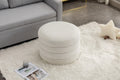 007 Velvet Fabric Storage Round Ottoman Footstool With Wooden Shelving,Ivory White Wood Primary Living Space White Solid Eucalyptus Wood With Storage Ivory Velvet Velvet Backless Soft Modern Flip Top Round Armless Foam Velvet