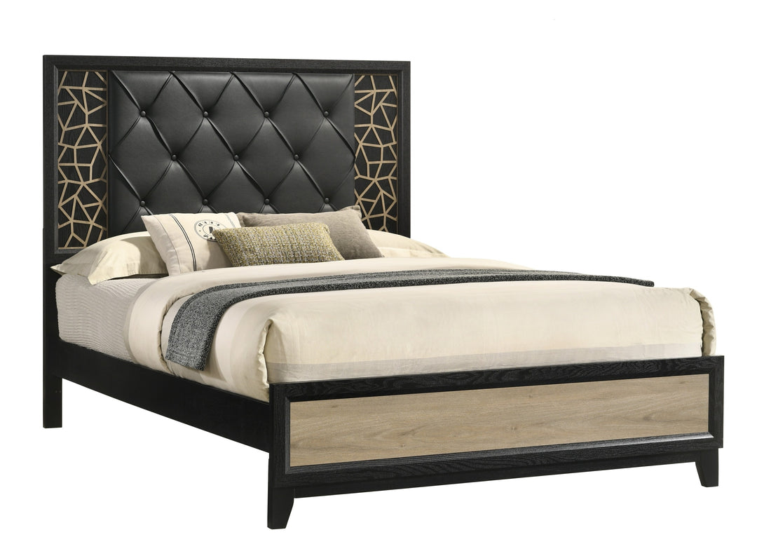 Selena Modern & Contemporary King Bed Made With Wood In Black And Natural Box Spring Not Required King Black Natural Wood Bedroom Contemporary,Modern Upholstered Wood