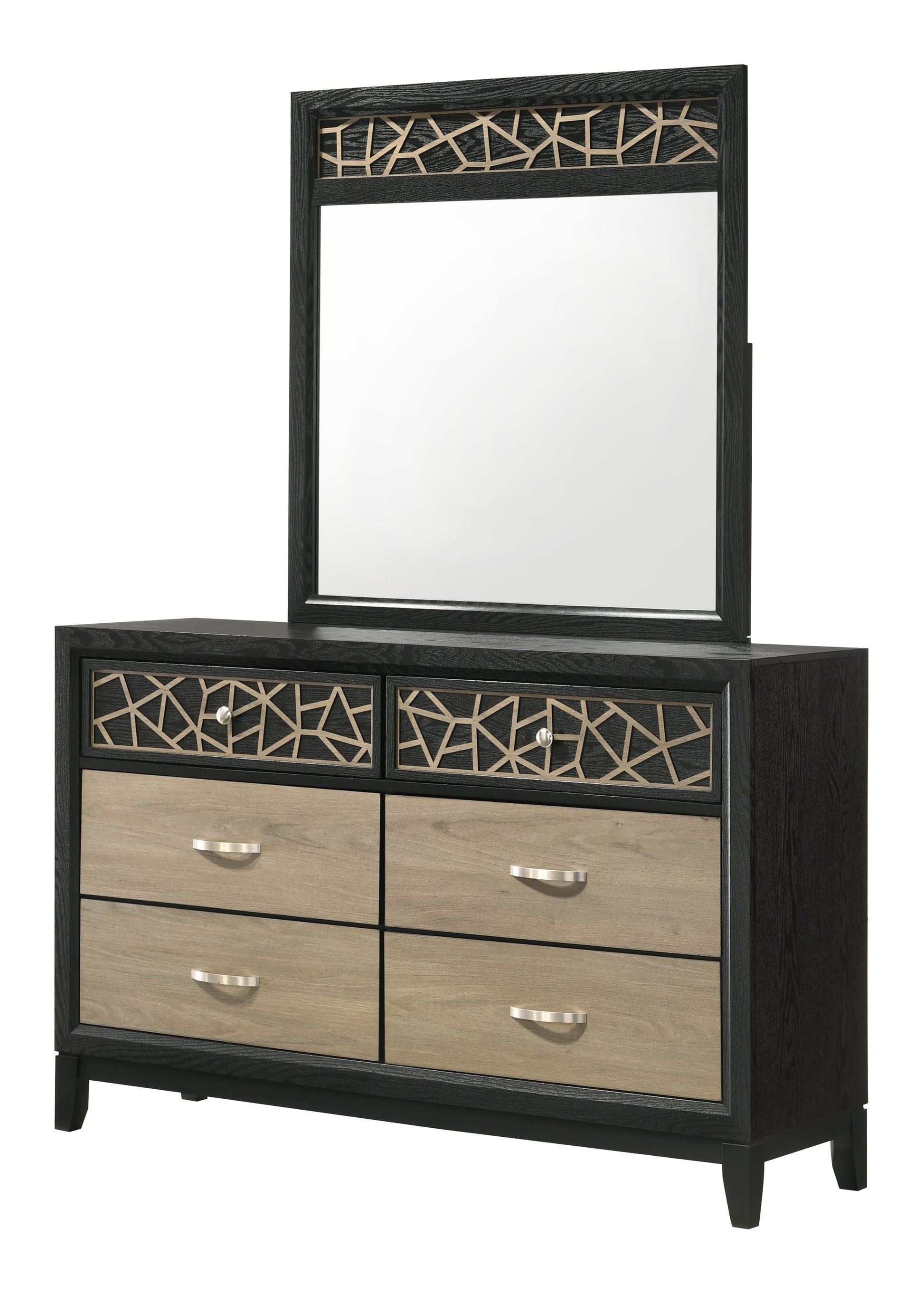 Selena Modern & Contemporary King 5Pc Bedroom Set Made With Wood In Black And Natural Box Spring Not Required King Black Natural Wood 5 Piece Set Bedroom Bed Included,Chest Included,Dresser Included,Mirror Included,Nightstand Included Contemporary,Modern