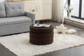 007 Boucle Fabric Storage Round Ottoman Footstool With Wooden Shelving,Brown White Wood Primary Living Space Brown Solid Eucalyptus Wood With Storage Brown Backless Soft Modern Flip Top Round Armless Foam Boucle