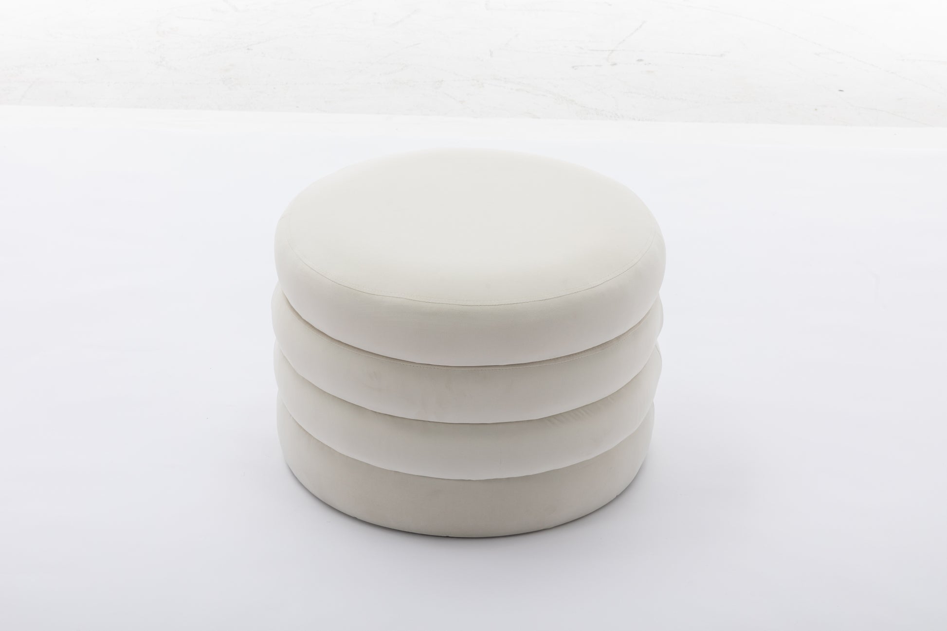 007 Velvet Fabric Storage Round Ottoman Footstool With Wooden Shelving,Ivory White Wood Primary Living Space White Solid Eucalyptus Wood With Storage Ivory Velvet Velvet Backless Soft Modern Flip Top Round Armless Foam Velvet