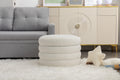 007 Velvet Fabric Storage Round Ottoman Footstool With Wooden Shelving,Ivory White Wood Primary Living Space White Solid Eucalyptus Wood With Storage Ivory Velvet Velvet Backless Soft Modern Flip Top Round Armless Foam Velvet