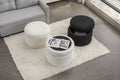 007 Velvet Fabric Storage Round Ottoman Footstool With Wooden Shelving,Ivory White Wood Primary Living Space White Solid Eucalyptus Wood With Storage Ivory Velvet Velvet Backless Soft Modern Flip Top Round Armless Foam Velvet