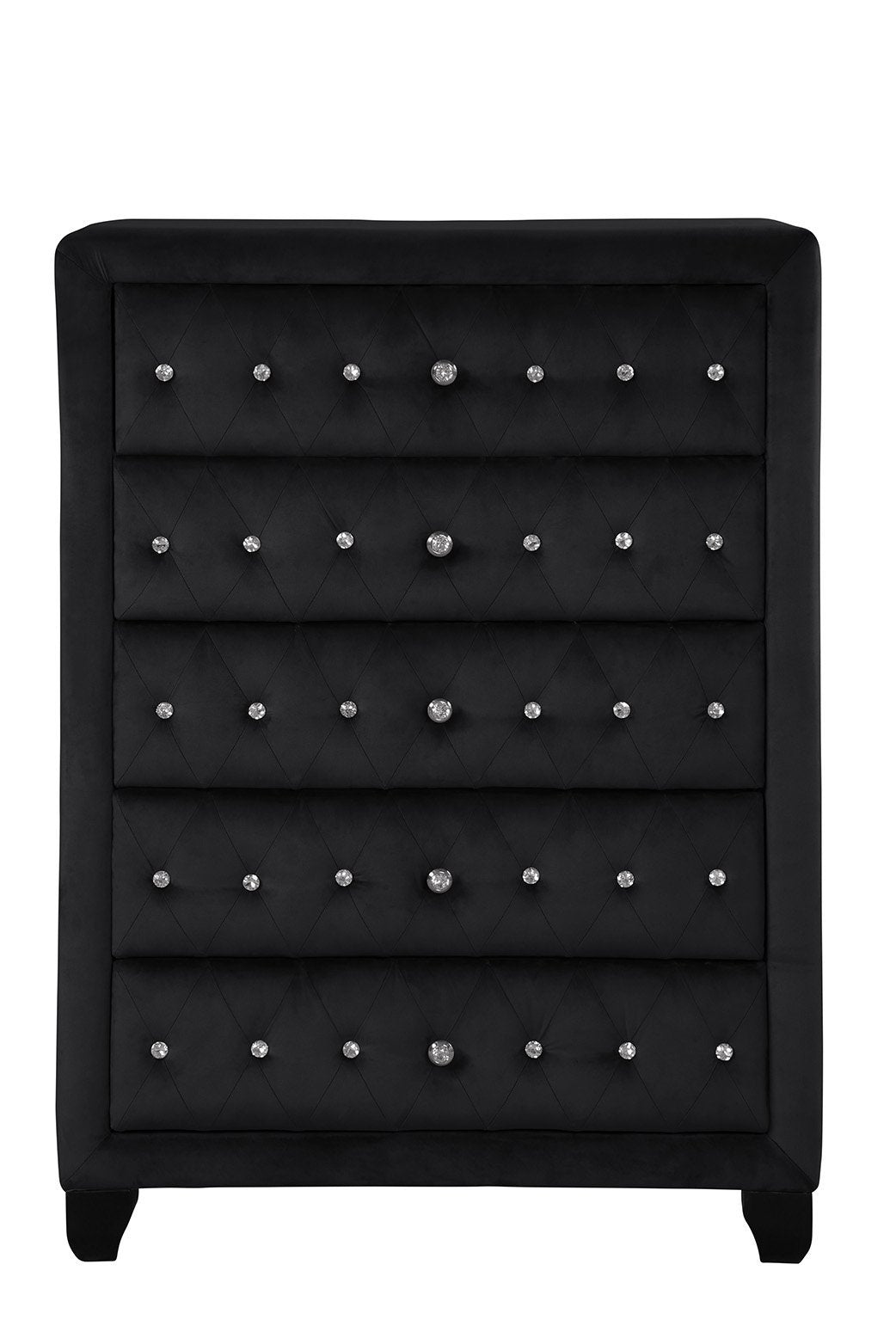 Sophia Modern Style Crystal Tufted Upholstery 5 Drawer Chest Finished With Velvet Fabric Made With Wood In Black Gray Bedroom Contemporary,Modern Solid Wood Mdf Wood